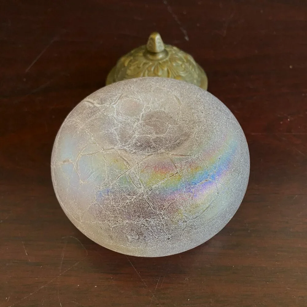 Silvestri Hand blown glass Jar w/ Lid, pink iridescent, Made in Italy - Picture 3 of 4